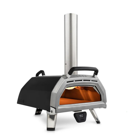 Der Ooni Karu 16 von Ooni ist ein tragbarer Pizzaofen für den Außenbereich aus Edelstahl, der mit einem Kamin und der fortschrittlichen ViewFlame™-Technologie ausgestattet ist. Er verfügt über eine digitale Temperaturanzeige, eine offene Vorderseite zum einfachen Einlegen der Pizzas und stilvolle schwarze Griffe an den Seiten und oben für müheloses Manövrieren.