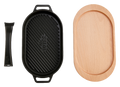 WITT Grillpfanne oval Gusseisen gerillt mit Holzbrett, Ansicht von oben