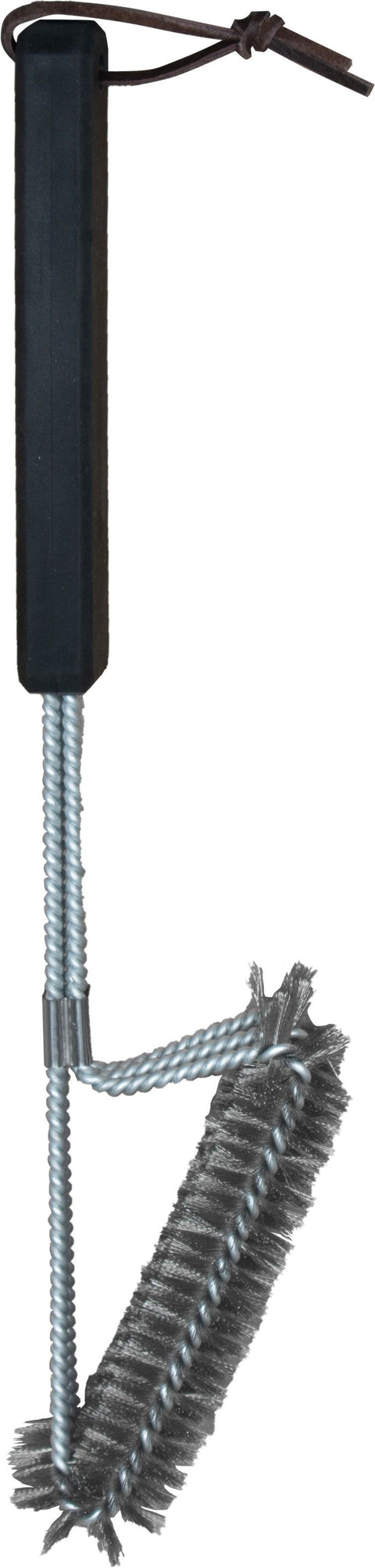 Die Cozze Stahlbürste 11,5x3x40cm mit schwarzem PP-Griff verfügt über V-förmig gedrehte Stahlborsten für eine effektive Grillreinigung und eine Lederschlaufe zum einfachen Aufhängen.