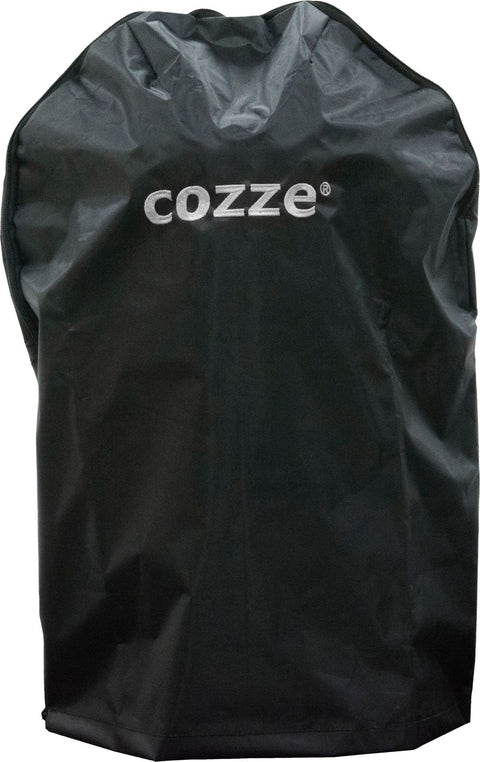 Der Cozze Überzug für Gasflasche 10 kg von Cozze ist ein schwarzer, wetterfester Überzug mit "cozze®" in Weiß auf der Vorderseite, der für eine 10-kg-Gasflasche oder ein ähnliches Gerät geeignet ist.