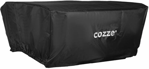 Der Cozze Überzug für 17 Zoll Pizzaofen, E300 und 500-Serie ist ein schwarzer, rechteckiger wetterfester Schutz mit "cozze" in weiß, ideal zum Schutz Ihres Cozze 17" Pizzaofens oder Outdoor-Grills.