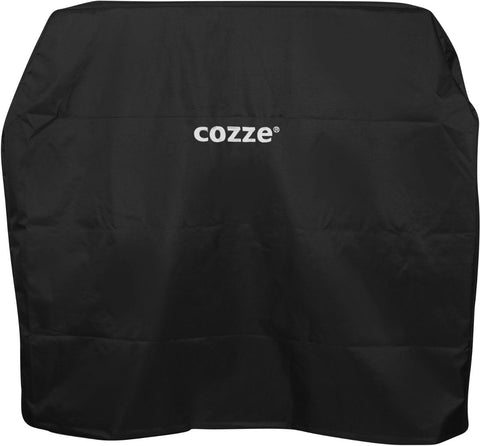 Die Cozze Abdeckung für Aussenküche 120 ist eine schwarze, wetterfeste Abdeckung von Cozze, mit "cozze" in weißer Schrift in der Mitte. Sie passt genau über den großen Outdoor-Grill Aussenküche 120 und hat eine glatte, leicht faltige Oberfläche.