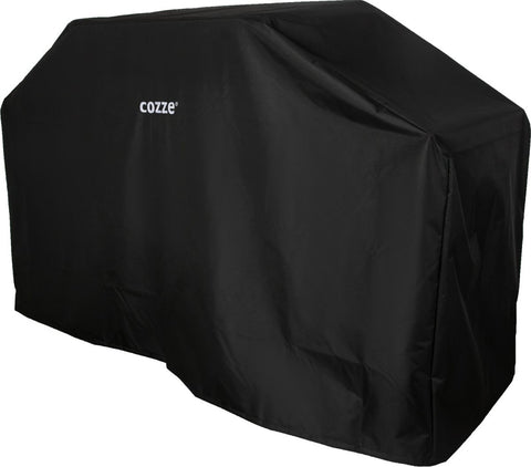 Die Cozze Abdeckung für Außenküche 180 ist eine große, schwarze, wetterfeste und strapazierfähige Abdeckung mit dem weißen "Cozze"-Logo auf der Vorderseite - ideal zum Schutz Ihres Grills im Freien.