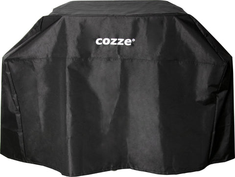 Die Cozze Abdeckung für die 800-Serie mit Premium-Tisch ist eine große, wetterfeste, schwarze Abdeckung mit weißer "Cozze", die über rechteckige Grills oder den Premium-Tisch für den Außeneinsatz passt.