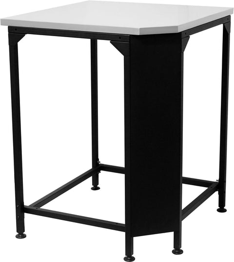 Der Cozze Eckschrank für Außenküche mit Edelstahlplatte ist ein kompakter, quadratischer Tisch mit weißer Platte und schwarzem Metallgestell, der sich ideal als modulare Ergänzung oder Eckmöbel für Ihre Außenküche eignet.