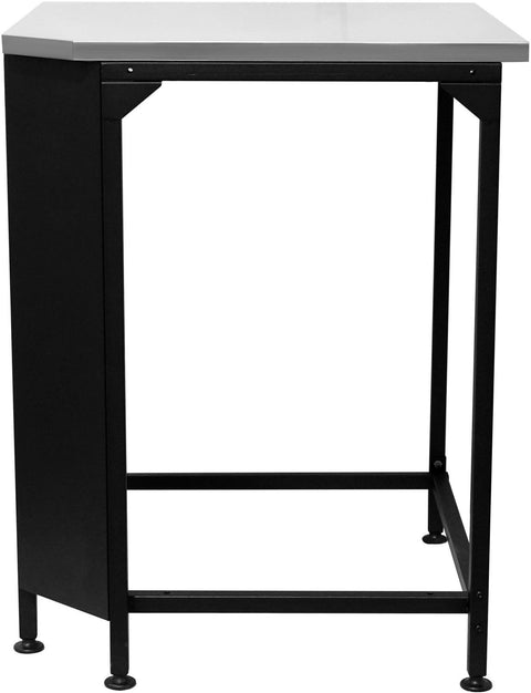 Der Cozze Eckschrank für Aussenküche mit einer Edelstahlplatte von Cozze verfügt über offene Rahmenseiten und verstellbare Füße und wird vor einem schlichten weißen Hintergrund präsentiert.