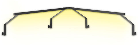 Das Cozze Elements LED-Rack für Outdoor-Küche Eckmodul [90 cm] ist eine elegante schwarze Metallhalterung mit fünf Hakenarmen und dezenter gelber LED-Beleuchtung - perfekt für das Eckmodul Ihrer Outdoor-Küche.