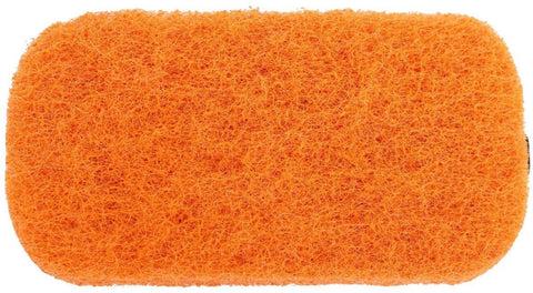 Der Cozze Scheuerschwamm 3er Pack besteht aus rechteckigen orangefarbenen Schwämmen mit abgerundeten Kanten und einer faserigen Textur, ideal für die Plancha Reinigung. Die Schwämme sind von Cozze gebrandmarkt und werden vor einem weißen Hintergrund präsentiert.