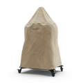 Die beige Gozney Abdeckhaube für Dome 2.0 / Dome 2.0 XL Lang schützt den Outdoor-Ofen zuverlässig vor Wind und Wetter; wetterfest, mit Gozney-Logo, stilvoll präsentiert vor weißem Hintergrund.