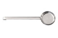 Die Cerutti Inox Pizzasaucen-Kelle (Mestolo) von Cerutti Inox mit langem, geradem Griff und rundem, tiefem Löffel liegt auf weißem Hintergrund - ideal für jede Pizzeria.